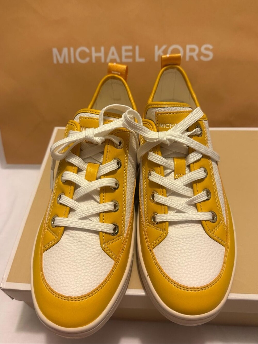 Michael Kors Women Yellow & White Leather Sneakers